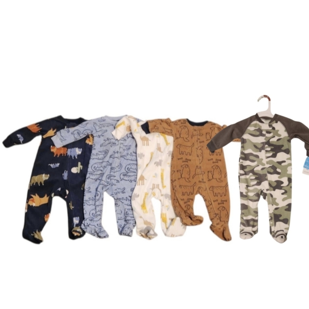 Carters Fleece Sleepers One Piece Zip Up Pajamas 3-6m / 6m NWT / EUC Animals LOT